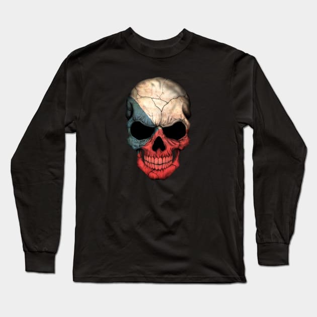 Czech Flag Skull Long Sleeve T-Shirt by jeffbartels